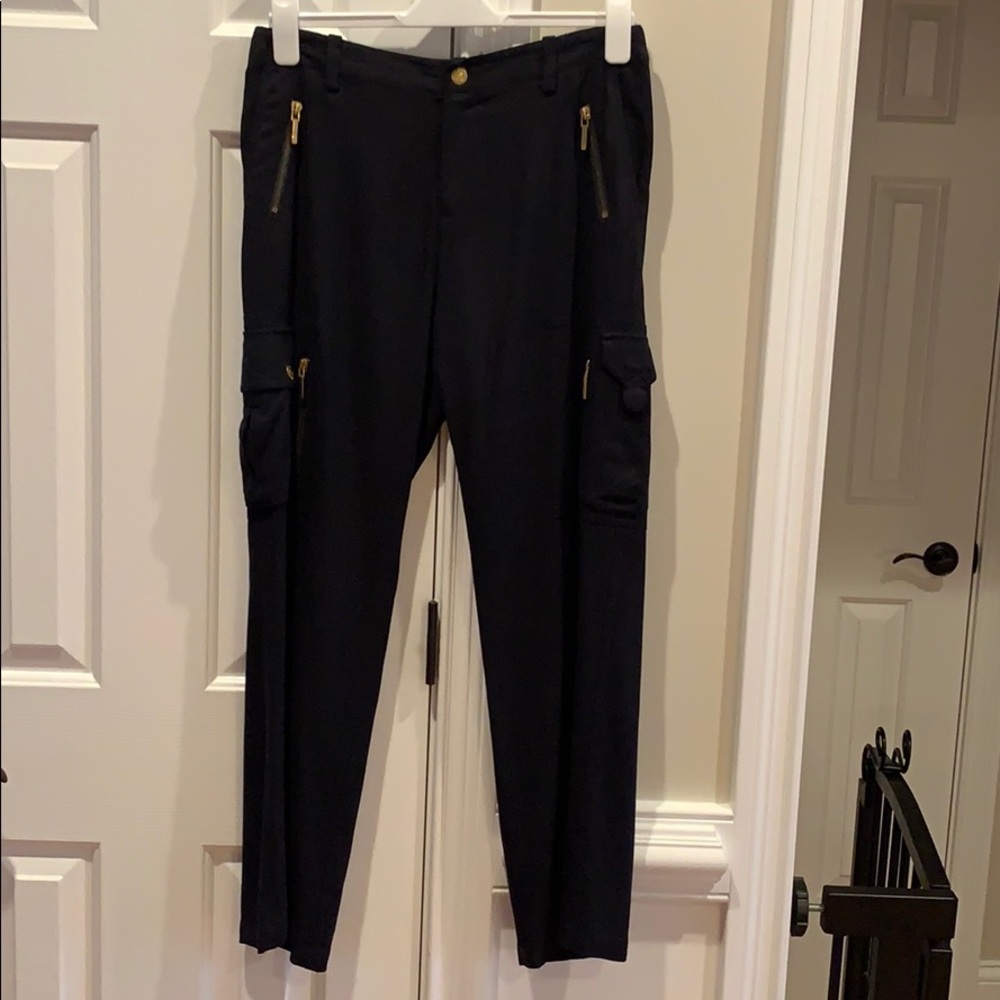 Lauren Ralph Lauren Black Cargo Stretch Pants with Gold Hardware